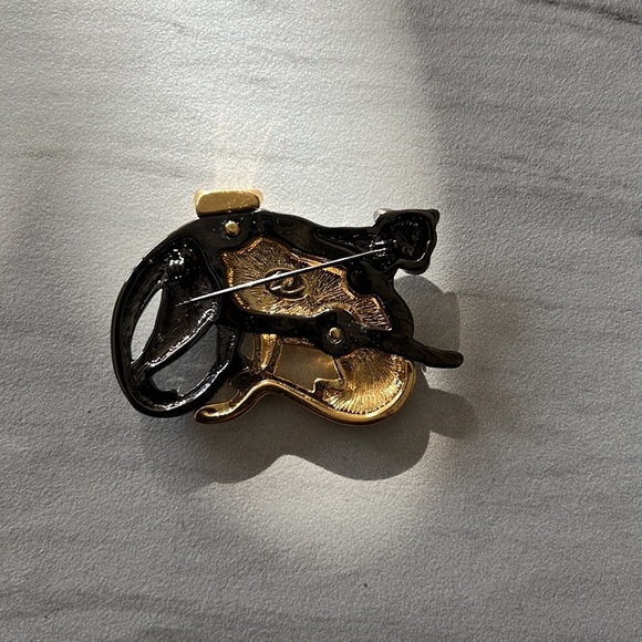 Vintage Liz Claiborne Brown Black Panther Cat Brooch Signed LC - Picture 3 of 4